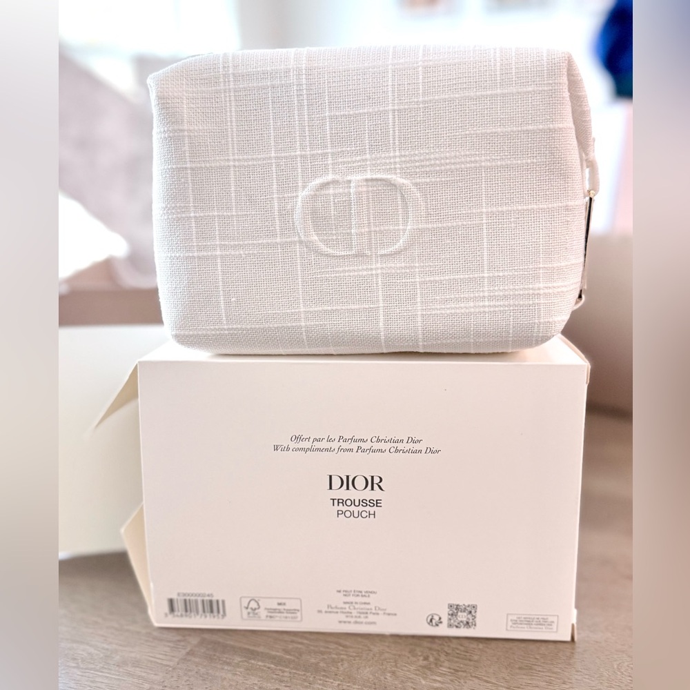 DIOR White Tweed Linen Logo Makeup Travel Accessory Bag, New in Box